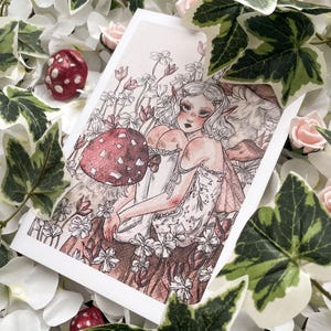 Mushroom Fairy A5 Art Print: Vintage-Inspired Watercolor Illustration