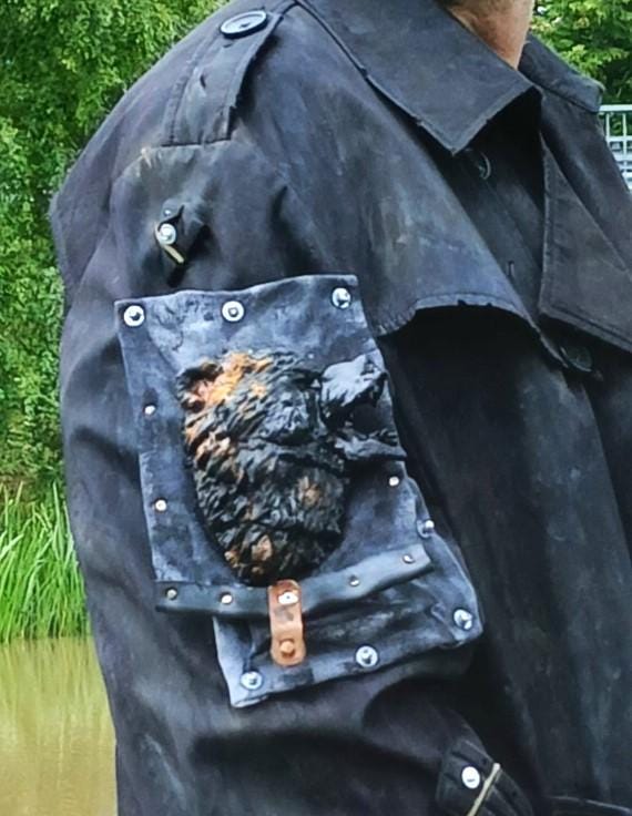 A vintage raincoat jacket in a light apocalypse style. "Apocalypse Whisper2" View 3