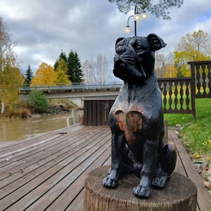 Antique Style Boxer Dog Sculpture: Concrete, Metal & Resin