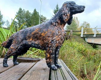 Antique Style Irish Setter Sculpture: Rustic Metal Dog Portrait