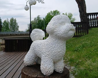 ビションフリーゼ犬の置物 コレクション用装飾品 ペット彫刻 カナダ製