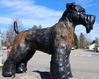 Large Schnauzer Sculpture: Concrete Dog Figurine, Personalized Pet Portrait