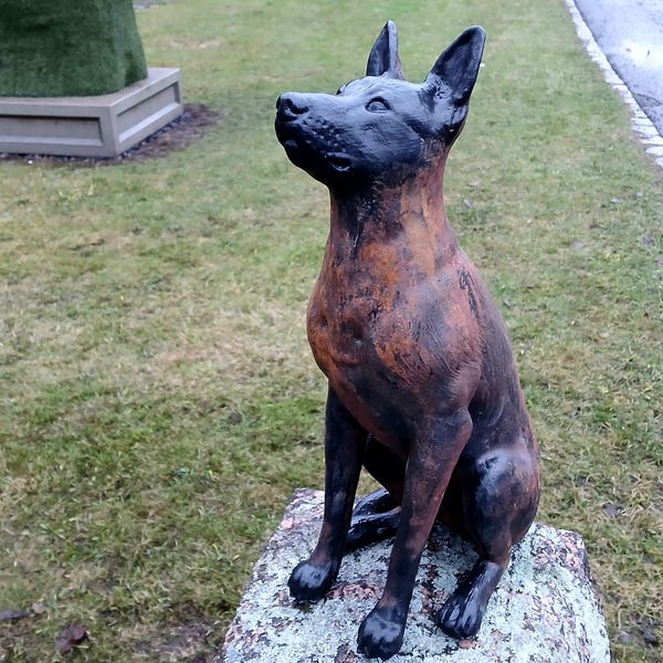 Belgian Shepherd Figure, Malinois Dog Sculpture: Antique Style