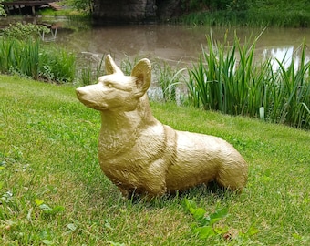 Golden Corgi Figurine: Resin Welsh Corgi Sculpture, Outdoor Decor