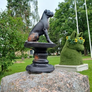 Antique Style Boxer Dog Sculpture: Concrete, Metal & Resin