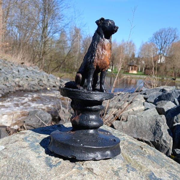 Scultura di cane in cemento vintage raffigurante pastore australiano, border collie e: decorazione da giardino in stile antico