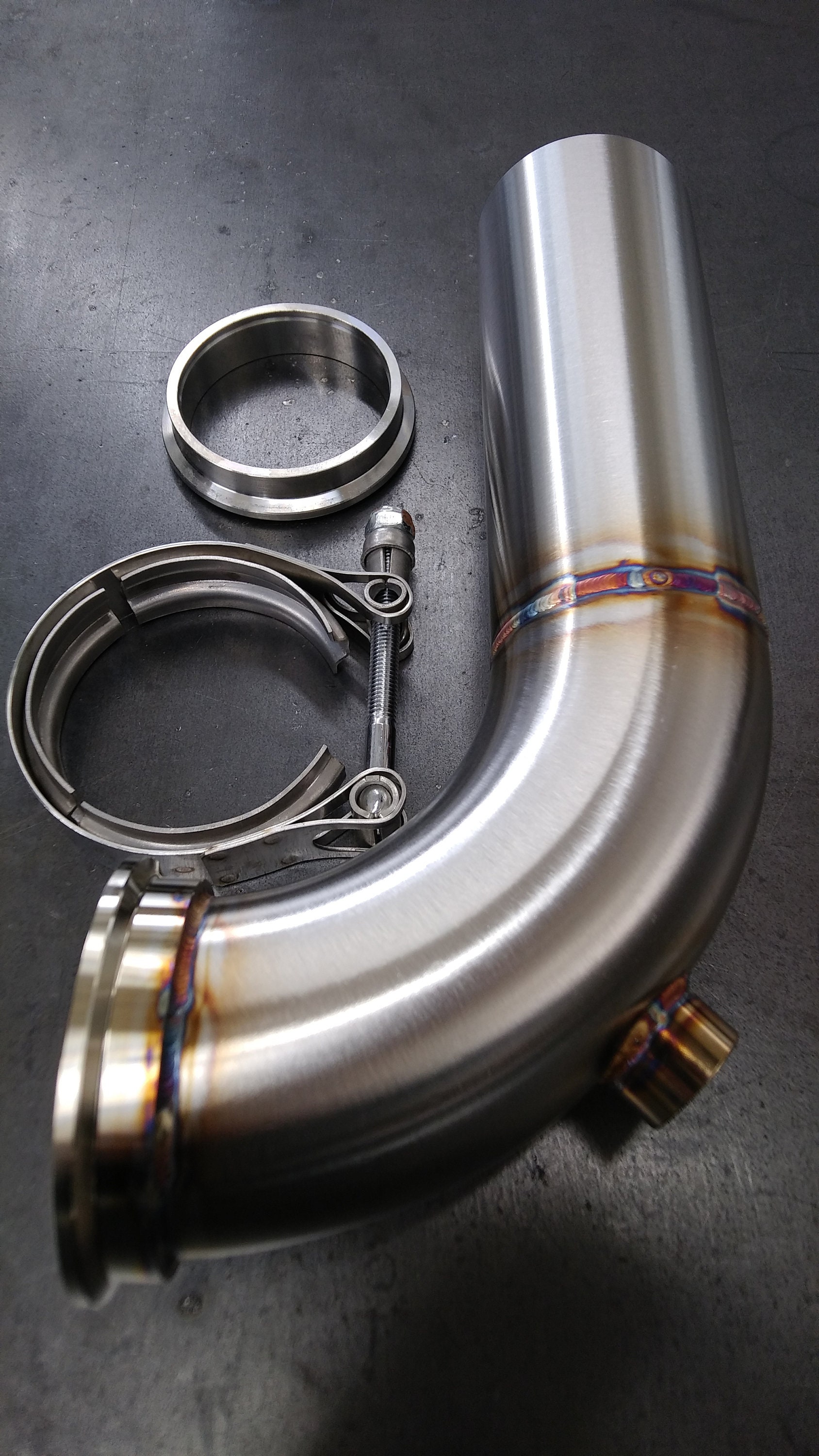 2.5 Downpipe V Band Turbo 304 Stainless 90 3 1/8 Inch/79mm OD Exhaust  Flange O2 Bung 