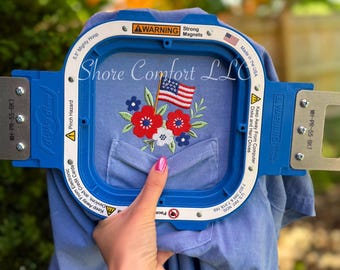 Souvenir Taschenstickerei | Amerikanische Flagge und Florals Stickdatei | Vierter Juli | Digitaler Download | PES DST