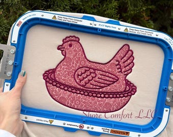 Huhn auf Nest Applikation Stickdatei | Vintage Glasschüssel Stickdatei | Digitaler Download | Stickdatei für die Nähmaschine PES DST |