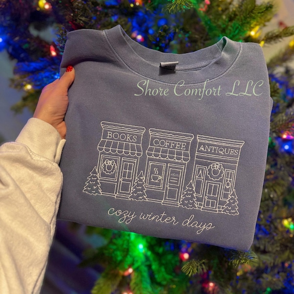 Bookstore Coffee Shop Embroidery Design | Winter Town Machine Embroidery Download | Boutique Winter Design | Digital Download | PES DST