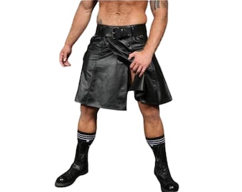 Premium Heavy Duty Black Men's Leather Utility Kilt  - Handmade Kilt - Kilt - Unisex Kilt - Leather Kilt - Men’s Leather Kilt - Cowboy Kilt