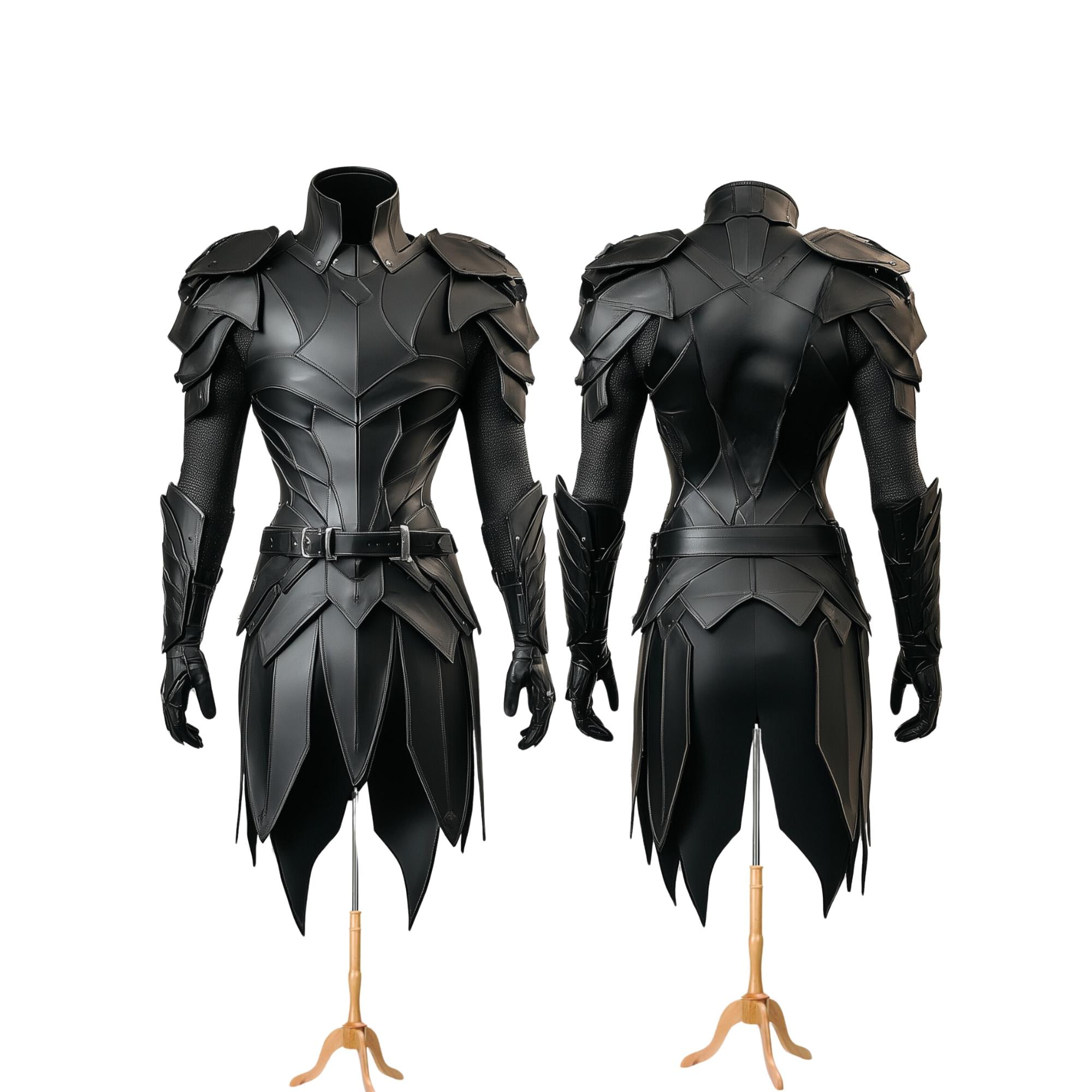 Handmade Black Leather LARP Armor: Cyberpunk Knight Costume