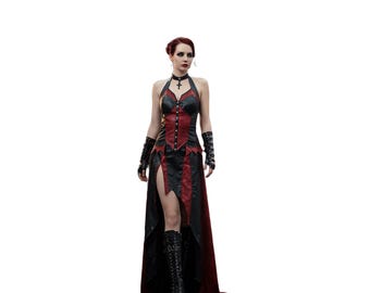 Handcrafted Gothic Leather Gown: Vampire Queen Corset Dress