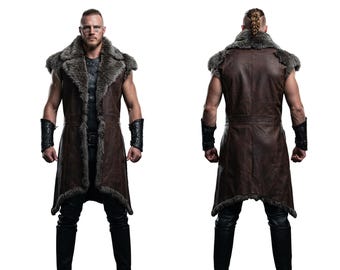 Handmade Cow Leather Medieval Viking Fur Coat: Viking Warrior Costume - Larp Cosplay
