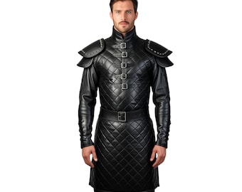 Handmade Cow Leather Medieval Gambeson - Hema style Quilted Gambeson - Viking Gambeson - Padded Gambeson Armor for Cosplay - Gifts for Him