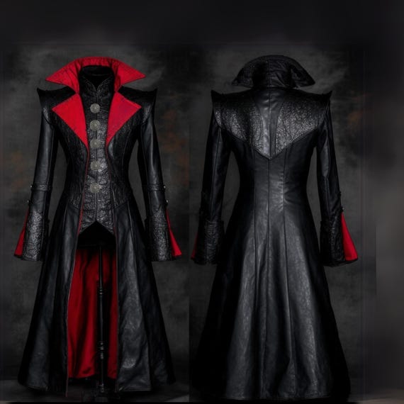 Custom Black Eco-Leather Vampire Coat with Vest: Gothic Steampunk Costume