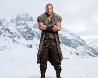 Handmade Pure Cow Leather Medieval Fur Coat: Viking Warrior Costume