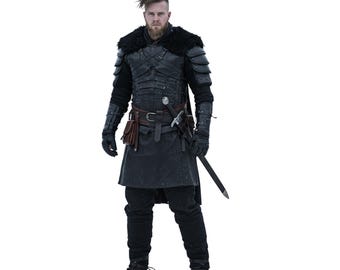 Handmade Viking Leather Armor with Black Wool Cloak - Cosplay Costume