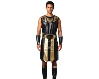Egyptian Pharaoh Tutankhamun Handmade Costume - Leather Medieval Tunic for Fantasy Cosplay, Halloween Festival Outfits with Pharaoh Hat