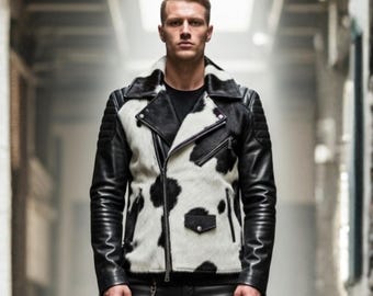 Handcrafted Cowhide Leather Jacket | Hair-On-Hide Western Cow Print Coat | Vintage Rodeo Style Outerwear