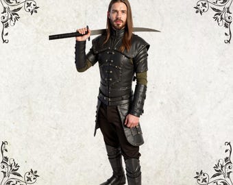 Handmade Black Leather Medieval Knight Armor: LARP Cosplay Costume
