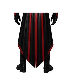 Handgjord lädertrenchcoat: Röd & svart steampunk gotisk kostym bild 7