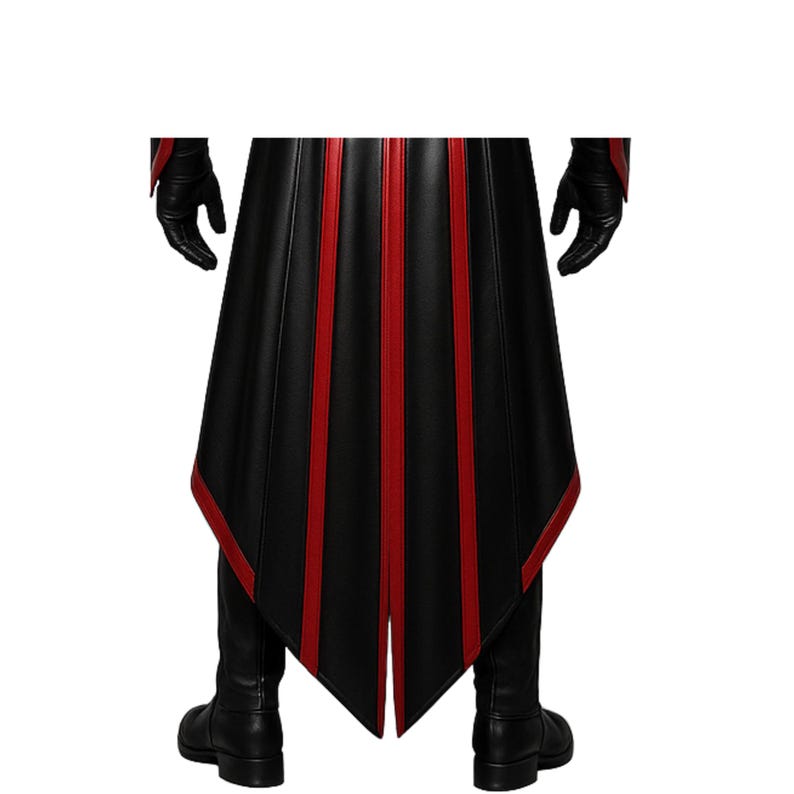 Handgjord lädertrenchcoat: Röd & svart steampunk gotisk kostym bild 7