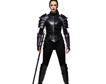 Handmade Black Leather Armor Suit: Women's Medieval Knight Costume