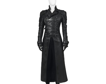 Trench coat in pelle nera: costume da vampiro gotico steampunk