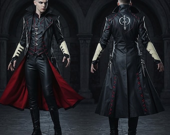 Handmade Black Eco-Leather Vampire Coat: Gothic Steampunk Costume
