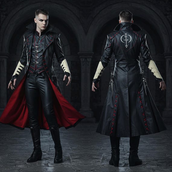 Handmade Black Eco-Leather Vampire Coat: Gothic Steampunk Costume