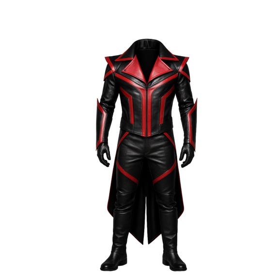 Handcrafted Leather Trench Coat: Red & Black Steampunk Gothic Costume