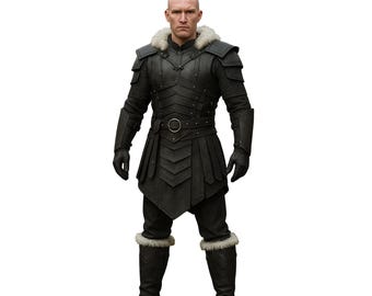 Handmade Viking Black Leather Armor with Fur : Gothic Medieval Wolf Armor