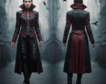 Handmade Gothic Vampire Hunter Leather Coat Set: Cosplay Costume
