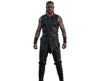 Handmade Black Leather Viking Armor Set: Renaissance Festival Costume