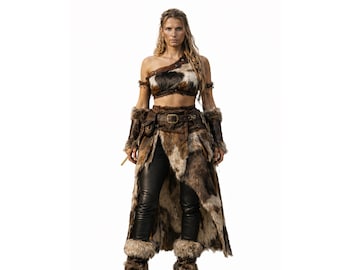 Handmade Women's Viking Costume - Shield Maiden Fur Leather Armor - Barbarian Warrior LARP Ren Faire - Cavewomen Outfit