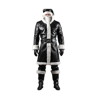 Gothic Red Leather Santa Trench Coat With Fur - Christmas