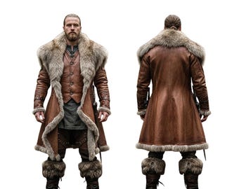 Handmade Customizable Cow Leather Medieval Fur Coat: Viking Warrior Costume