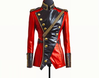 Handmade Vintage Style Cow Leather Hussar Jacket – Perfect for Military-Inspired Look, Punk Fashion, and Halloween Costumes