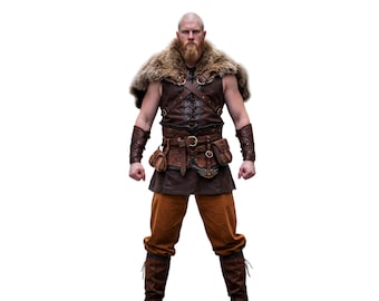 Handmade Viking Leather Vest with Fur: Barbarian Leather Armor Costume