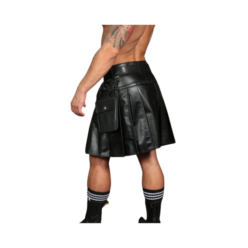 Premium Heavy Duty Black Men's Leather Utility Kilt Handmade Kilt Kilt