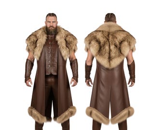 Handcrafted Cow Leather Medieval Fur Coat: Viking Costume