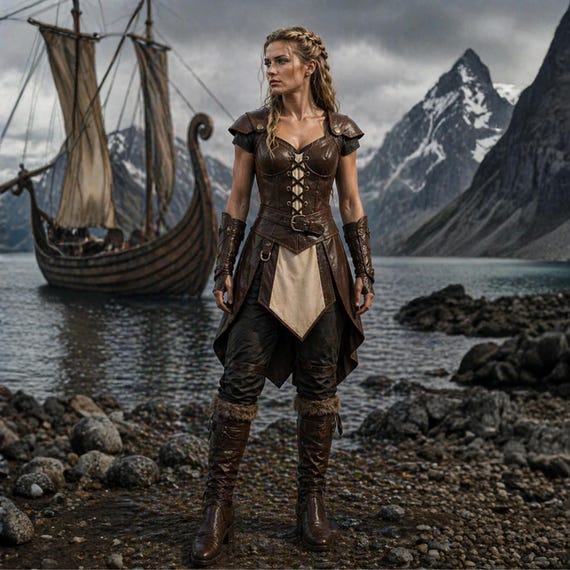 Handcrafted Women's Viking Costume - Shield Maiden Fur Leather Armor - Barbarian Warrior LARP Ren Faire