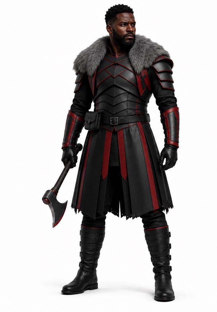 Obsidian Warlord Elite Armor Set Black Leather Viking Fur Mantle Cosplay (Custom LARP)