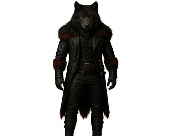 Handcrafted Leather Werewolf Costume: Faux Fur Trim - Custom Fit
