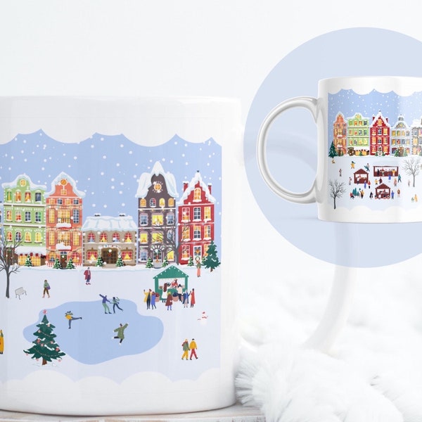 Tasse Winter-Wunderland, verschneite Stadt im Winter, Weihnachtsdorf, Geschenk zu Weihnachten