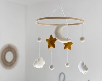 Baby mobile moon, clouds and stars, Baby mobile, Birth gift