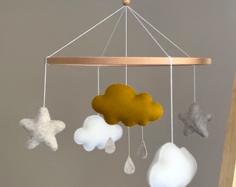 Mobile bébé nuages, étoiles et gouttes de pluie, Baby mobile, Cadeau de naissance