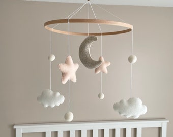 Mobile bébé lune, nuages et étoiles, Baby mobile, Cadeau de naissance