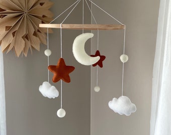 Móvil bebé luna, nubes y estrellas, Móvil bebé, Regalo nacimiento